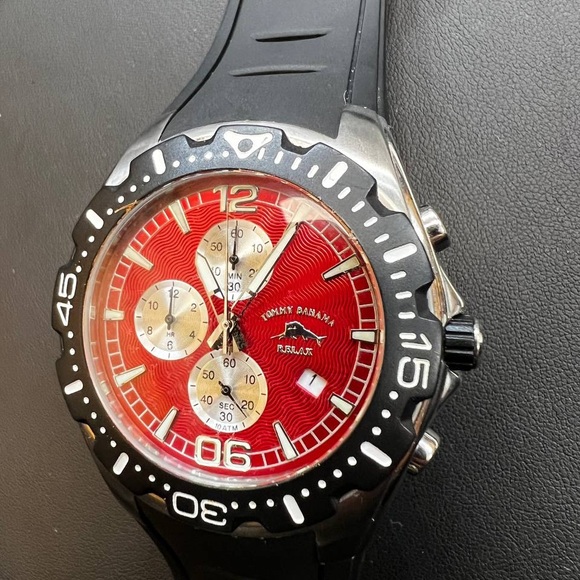 Tommy Bahama RLX1006 BEACH CRUISER Chronograph Red Black Polyurethane StrapWatch - Picture 4 of 11